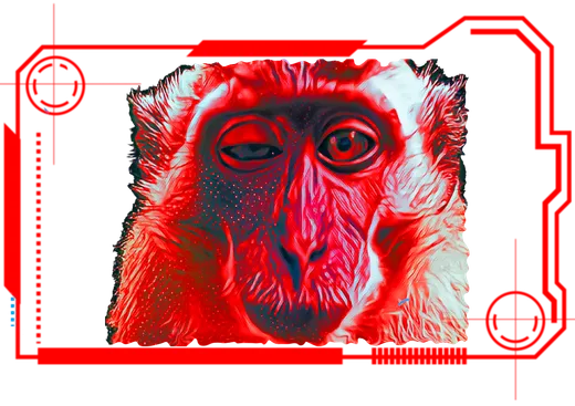Squinty rendered as red wireframe art